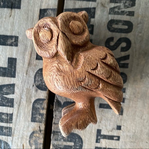 Vintage MCM Wood Carved Owl
